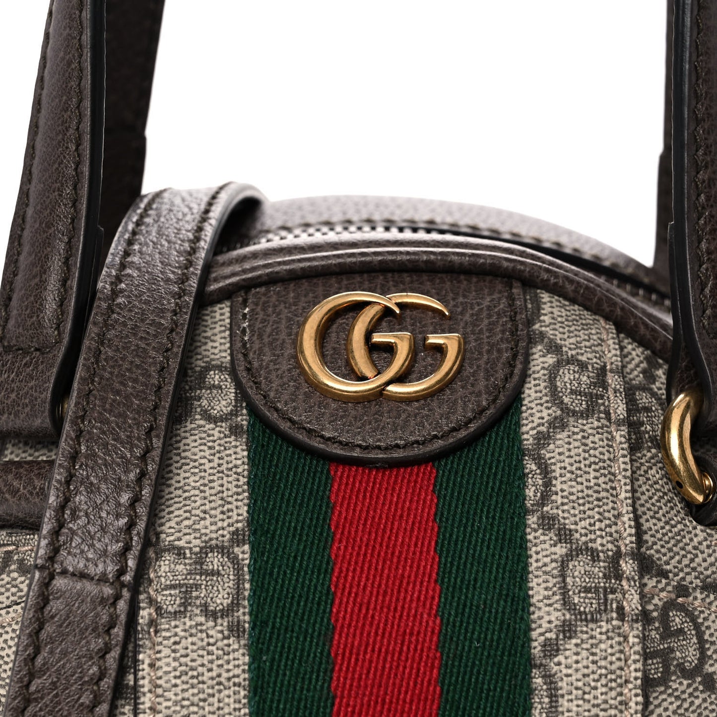 GG Supreme Monogram Textured Dollar Calfskin Web Mini Ophidia Basketball Shaped Shoulder Bag Beige Ebony New Acero
