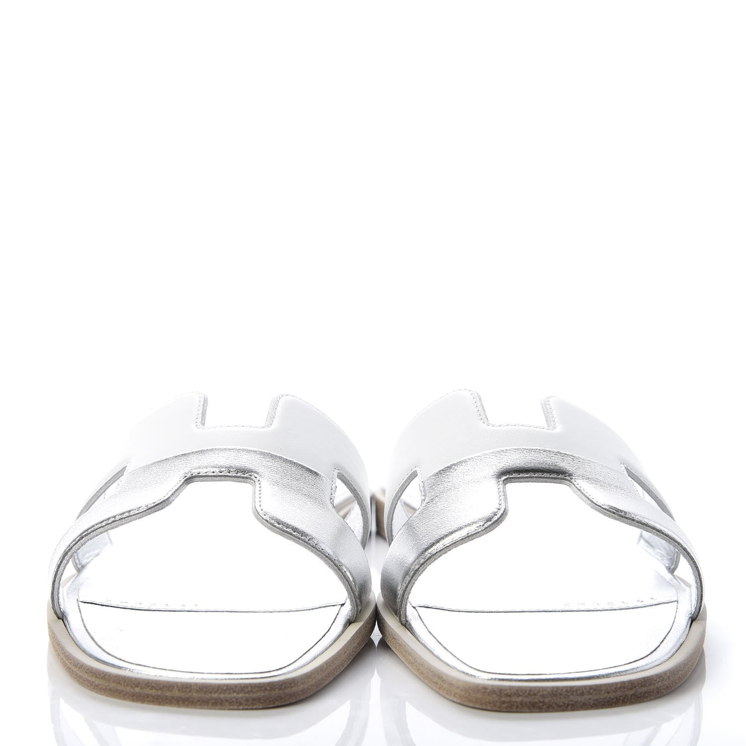 Hermes Metallic Nappa Box Oran Sandals 37 White Gris Argente 2 of 10
