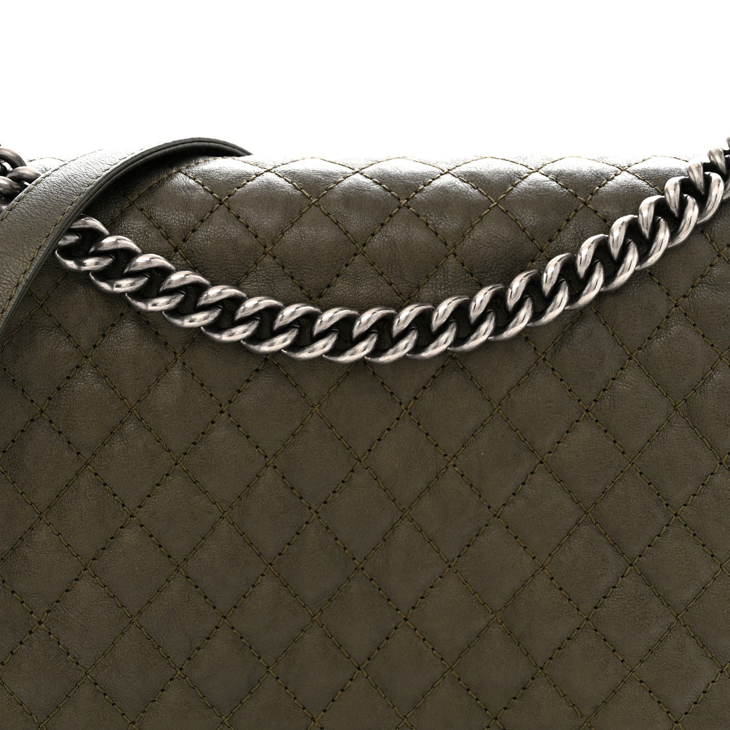 Calfskin Quilted Large Boy Flap Green