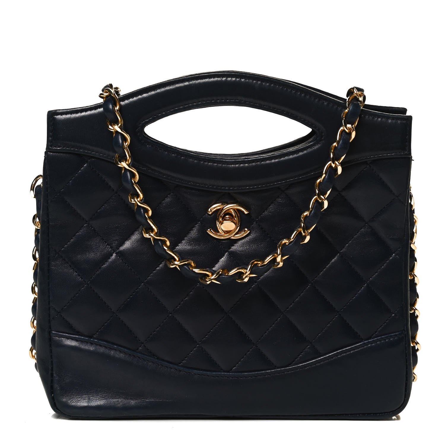 Chanel Aged Calfskin Quilted Small 31 Shopping Bag Navy 1 of 13