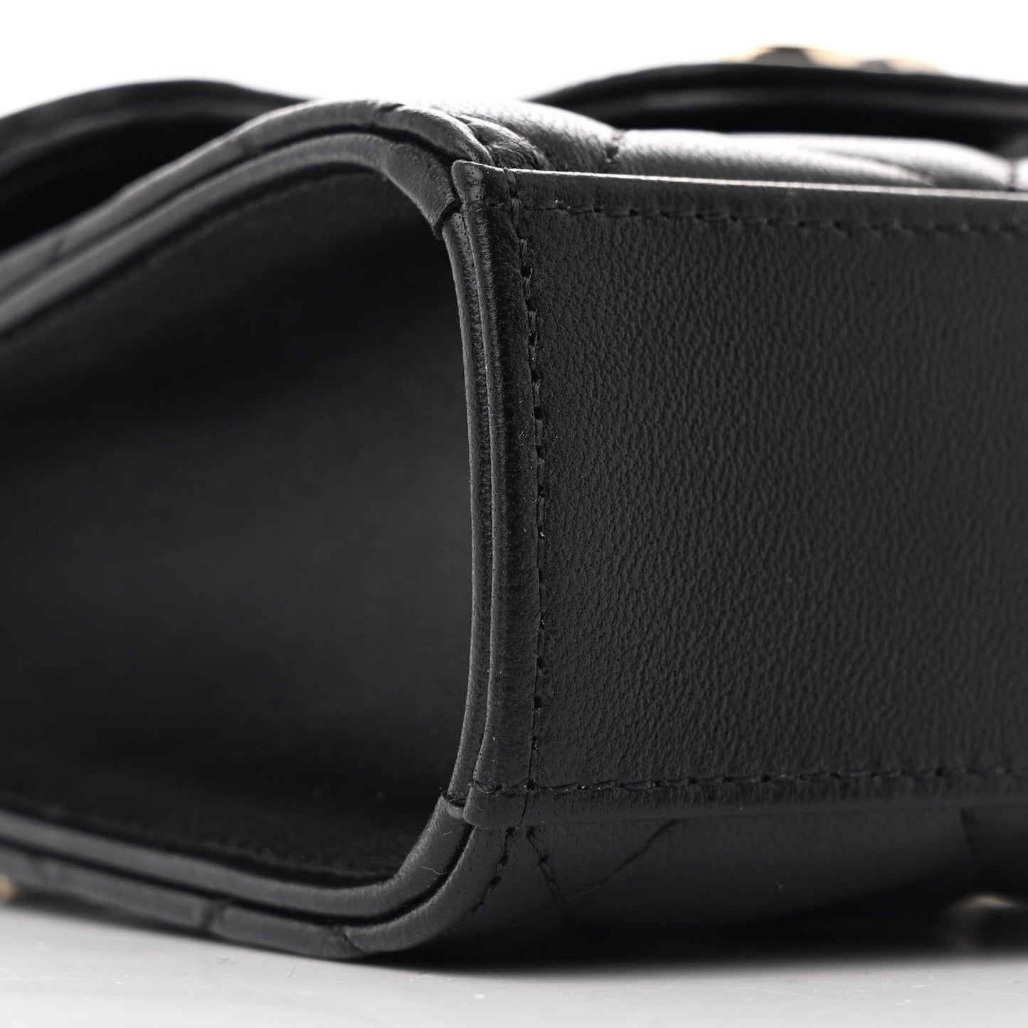 Lambskin Quilted Top Handle Flap Clutch With Chain Black