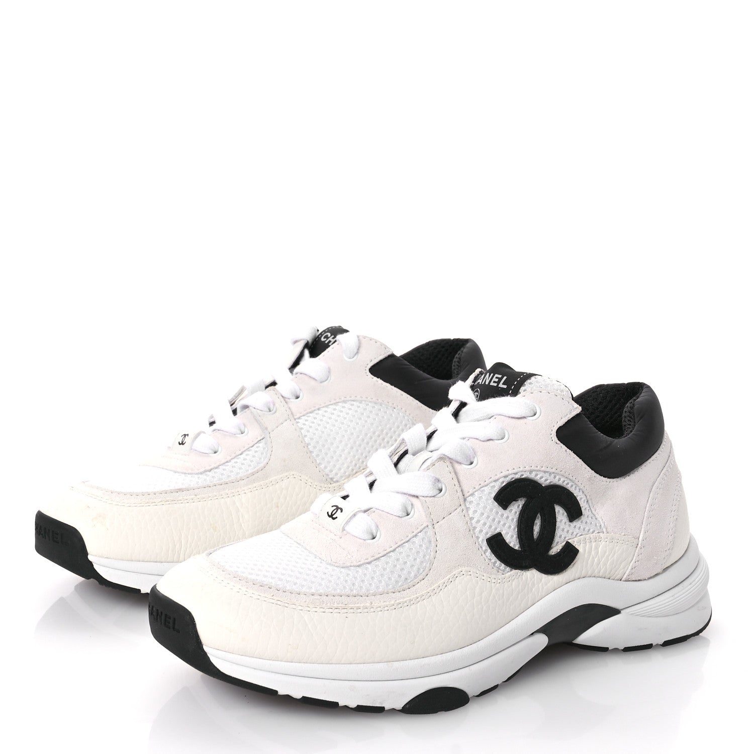 Chanel Mesh Suede Calfskin Grained Calfskin Womens CC Sneakers 39 White Black 4 of 7