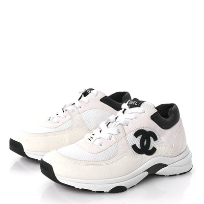 Chanel Mesh Suede Calfskin Grained Calfskin Womens CC Sneakers 39 White Black 4 of 7