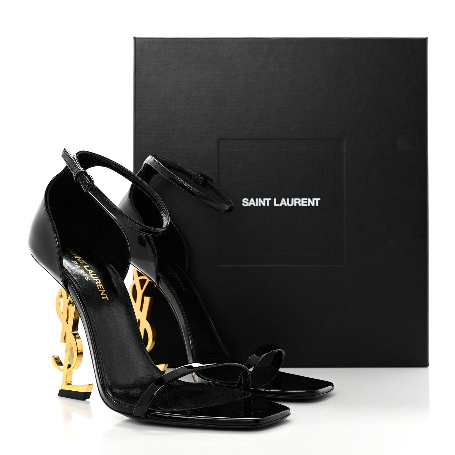 Saint Laurent Patent Calfskin Opyum 110 Sandals 38.5 Black Gold 8 of 8