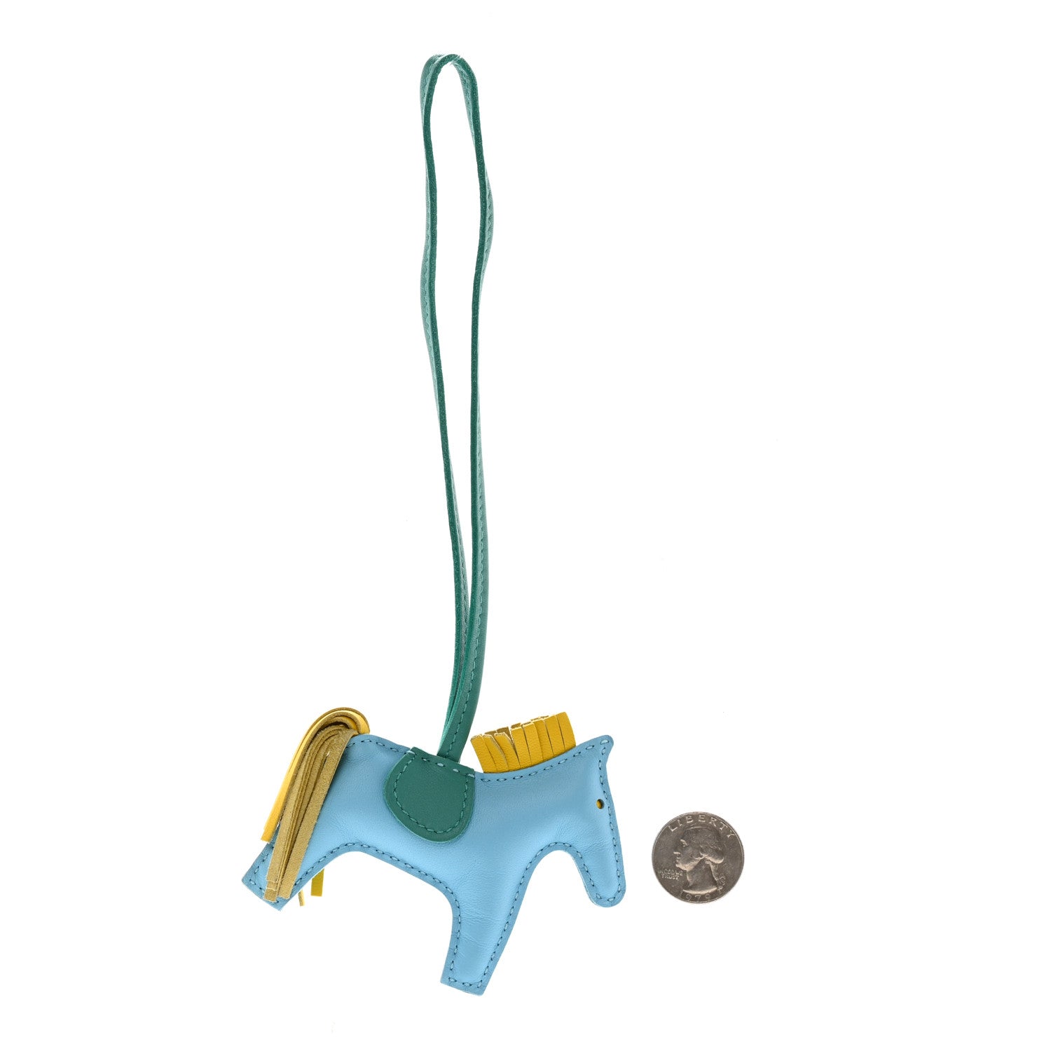 Hermes Milo Lambskin Grigri Rodeo Horse Bag Charm PM Bleu Celeste Lime Malachite 2 of 5
