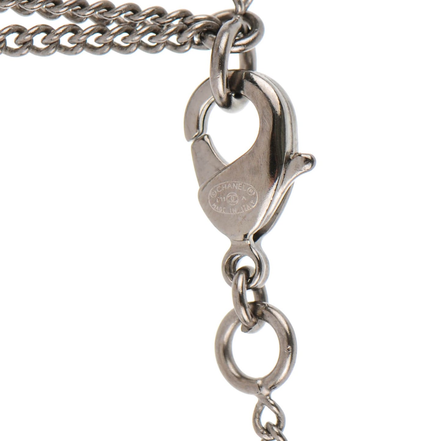 Enamel Pearl CC Pendant Necklace Silver
