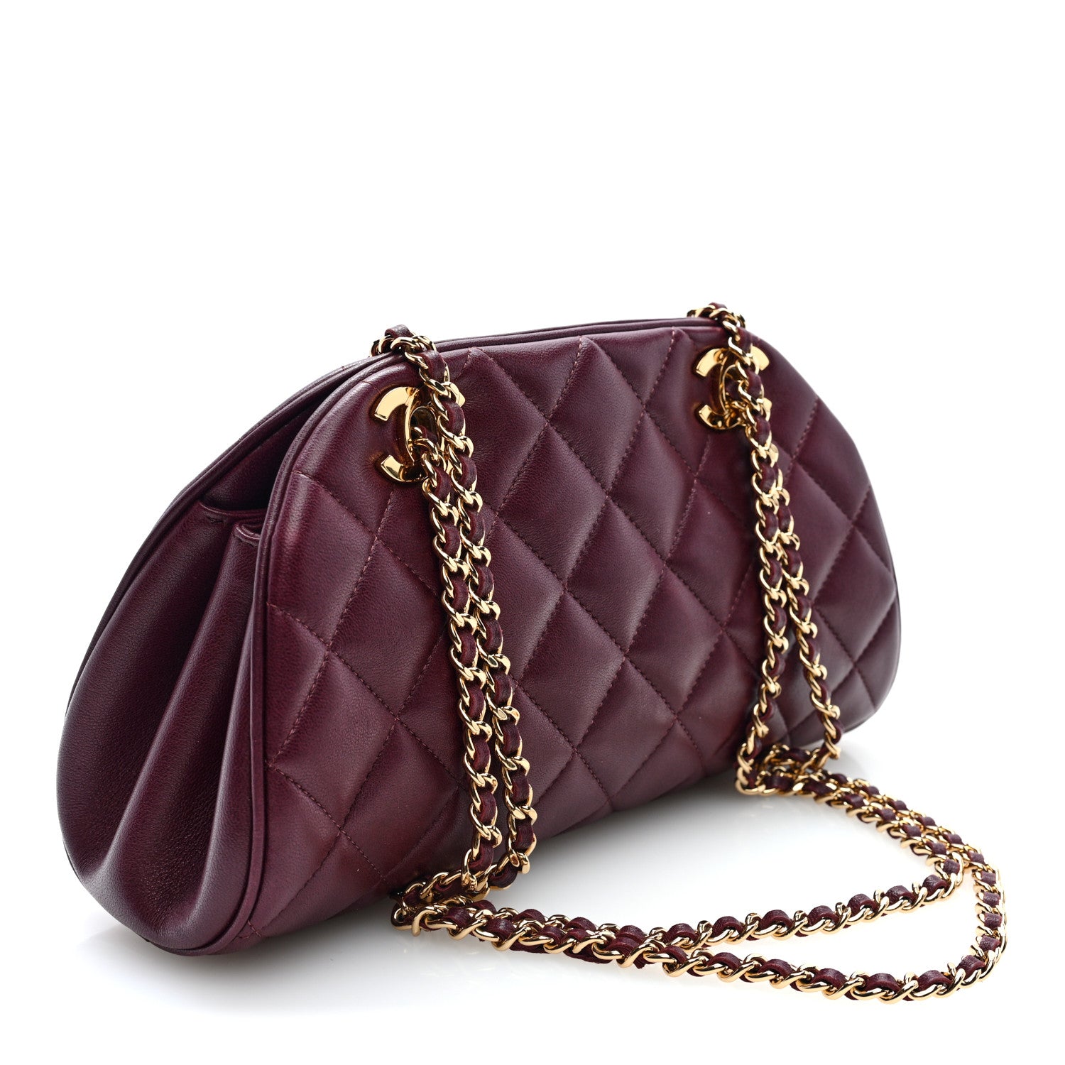Chanel Lambskin Quilted CC Clutch With Chain Burgundy 3 of 10