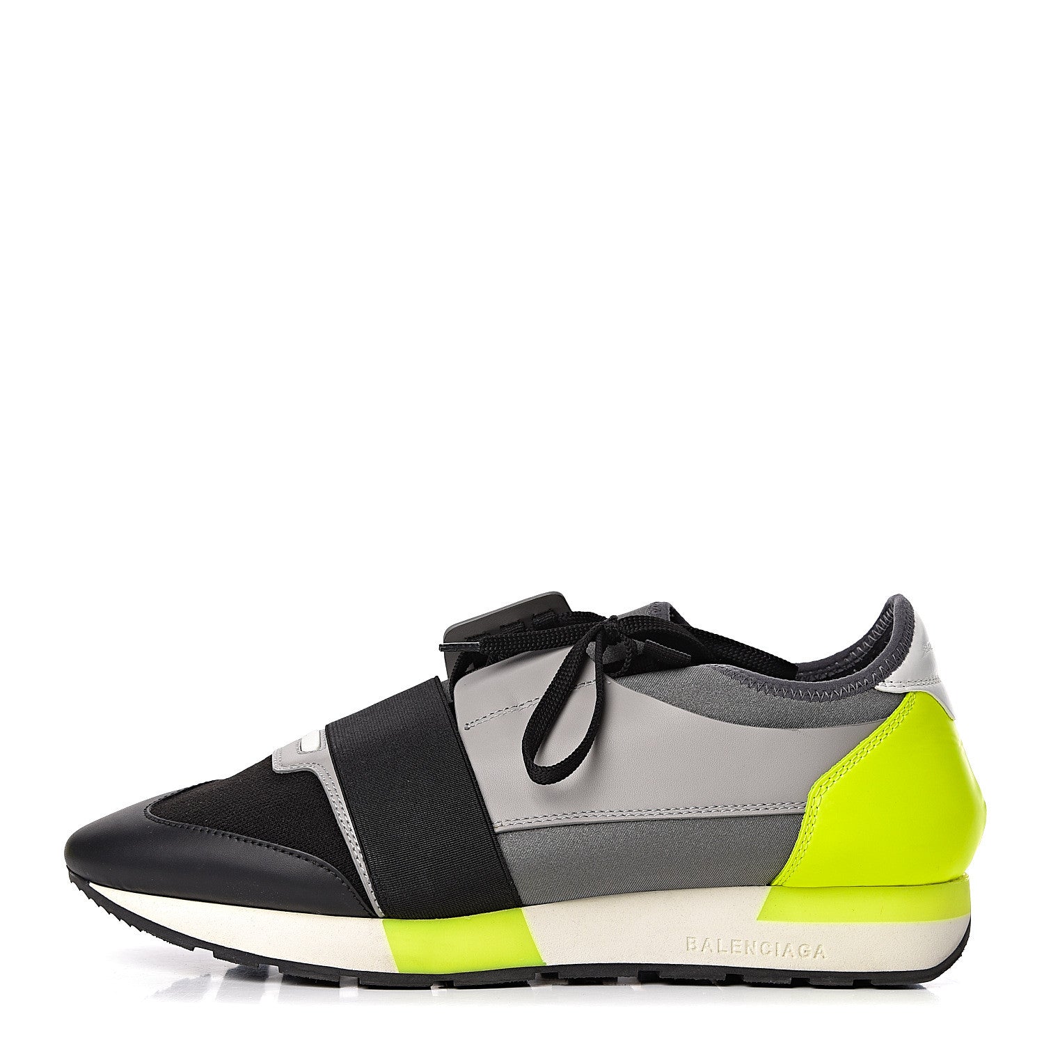Balenciaga Mesh Calfskin Womens Race Runner Sneakers 42 Black Gris Jaune Fluo 1 of 13