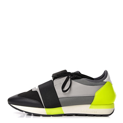 Balenciaga Mesh Calfskin Womens Race Runner Sneakers 42 Black Gris Jaune Fluo 1 of 13