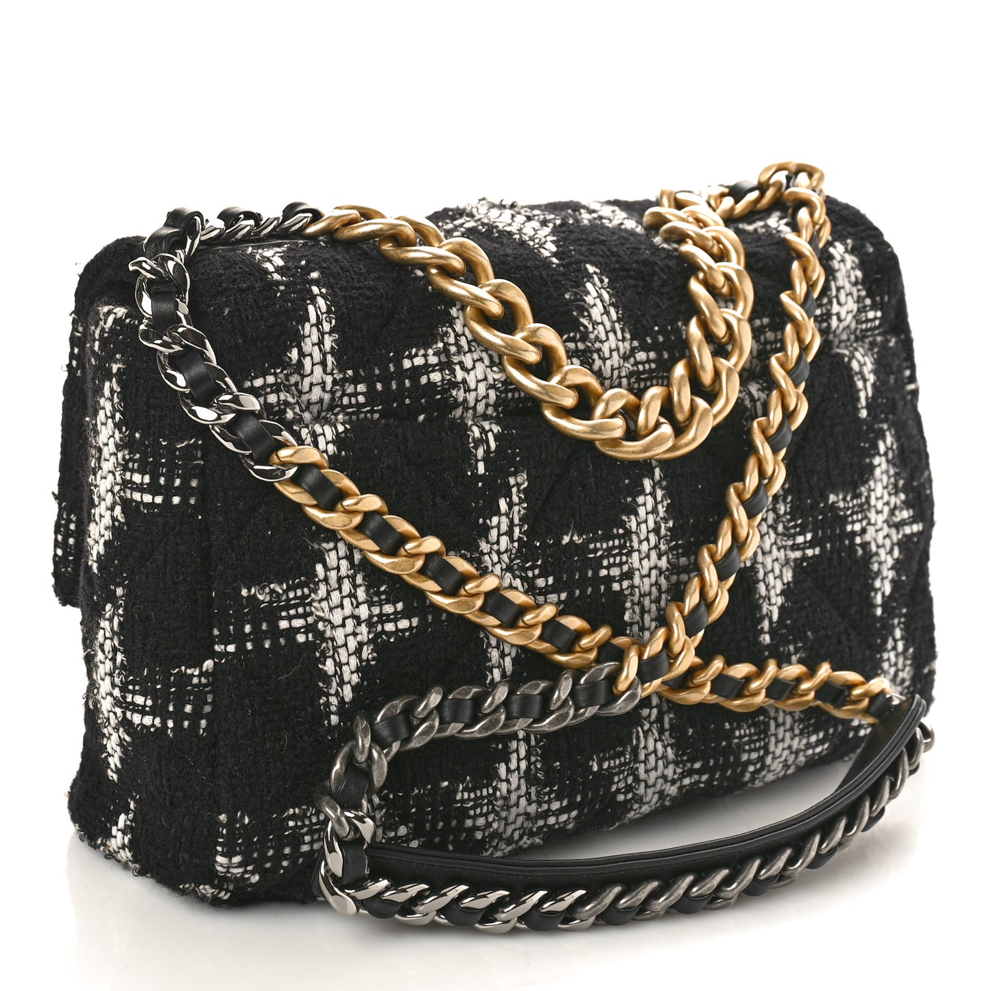 Tweed Quilted Large Chanel 19 Flap Black White