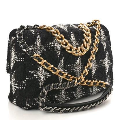 Chanel Tweed Quilted Large Chanel 19 Flap Black White 2 of 11