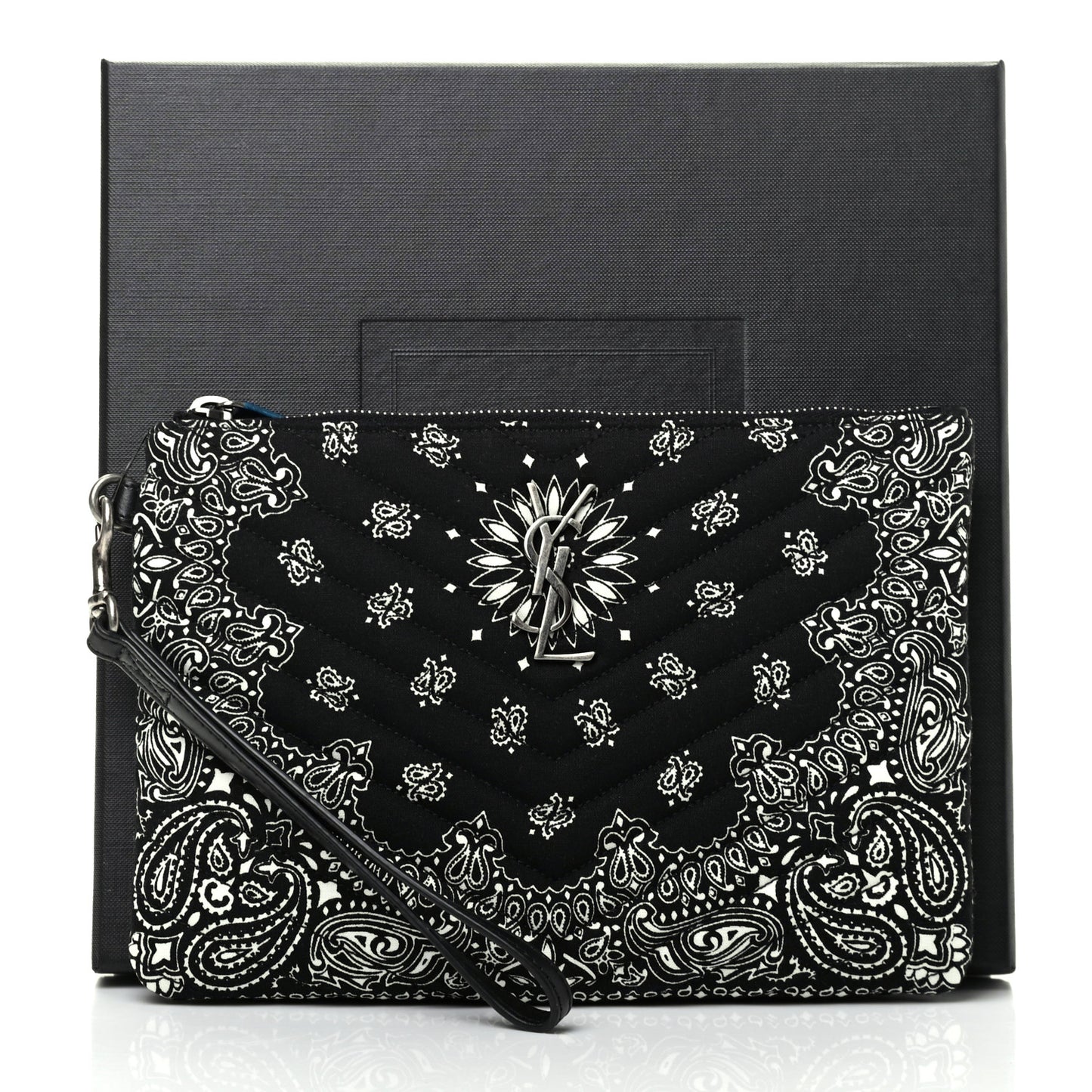 Canvas Bandana Chevron Monogram A5 Wristlet Black