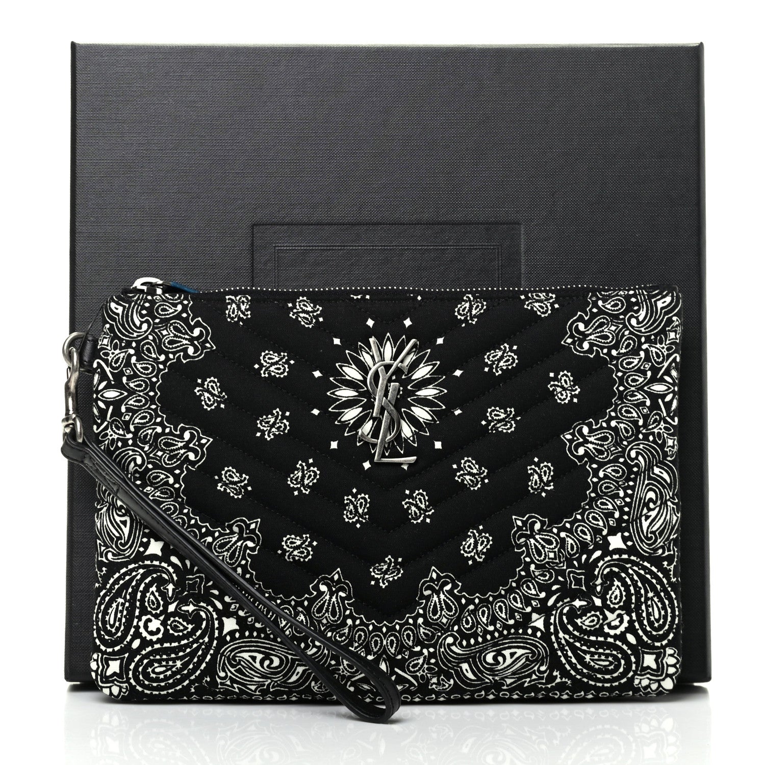 Saint Laurent Canvas Bandana Chevron Monogram A5 Wristlet Black 8 of 8