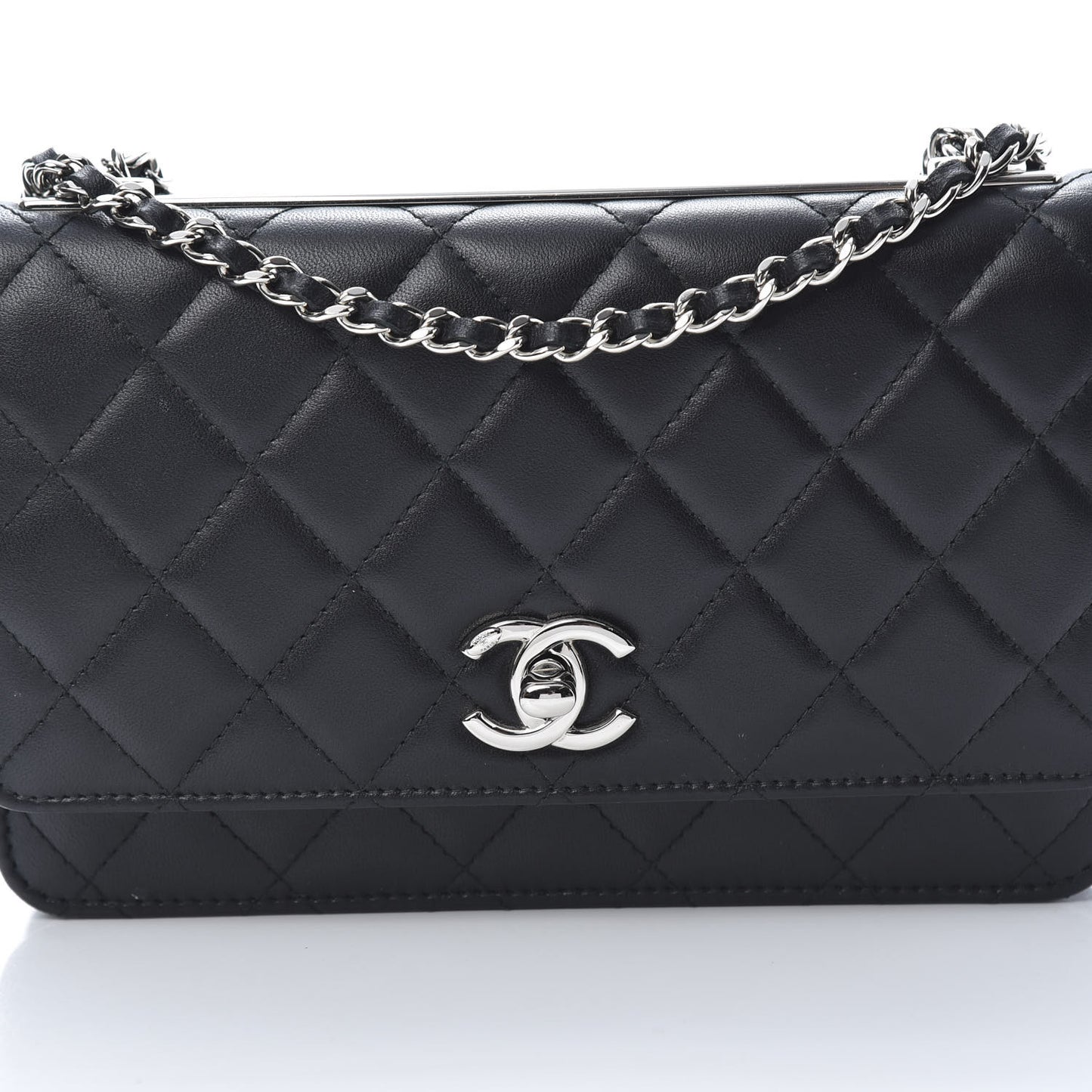 Lambskin Quilted Trendy CC Wallet On Chain WOC Black