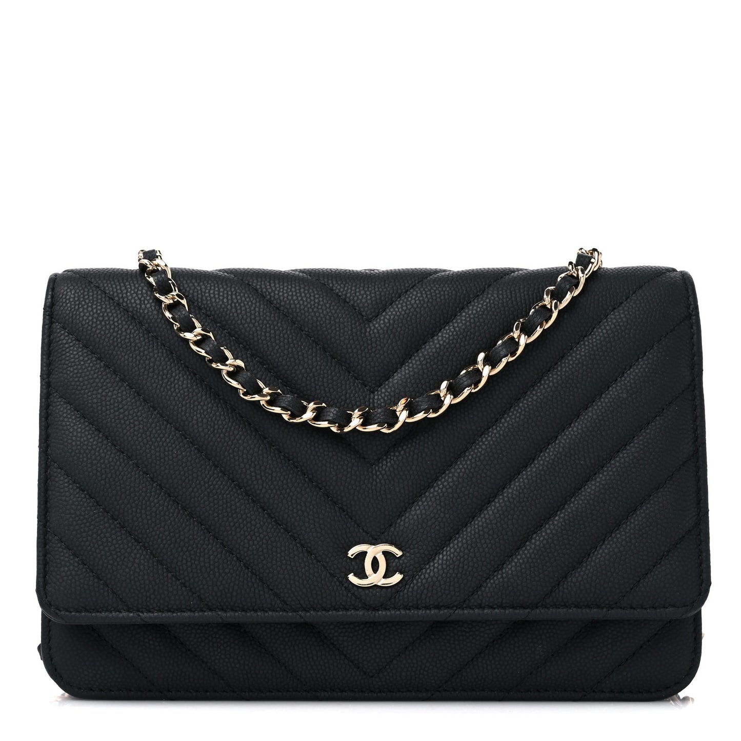 Caviar Chevron Quilted Wallet On Chain WOC Black