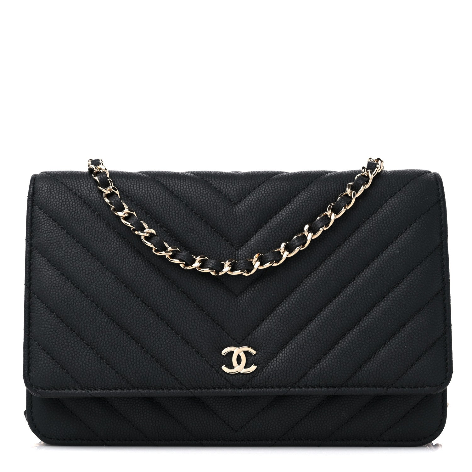 Chanel Caviar Chevron Quilted Wallet On Chain WOC Black 1 of 13