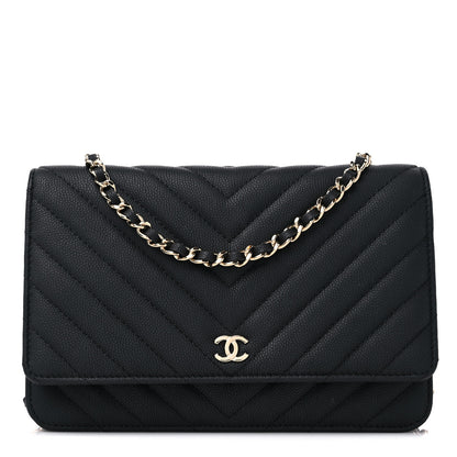 Chanel Caviar Chevron Quilted Wallet On Chain WOC Black 1 of 13