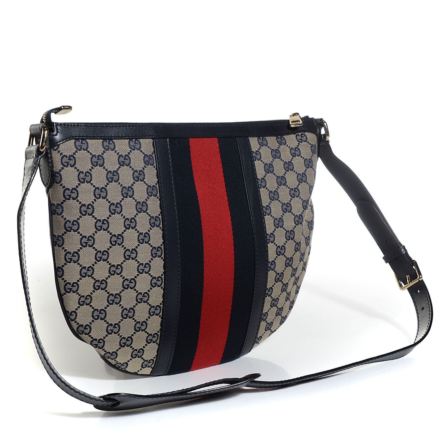 Gucci Monogram Vintage Web Medium Half Moon Hobo Navy 3 of 9
