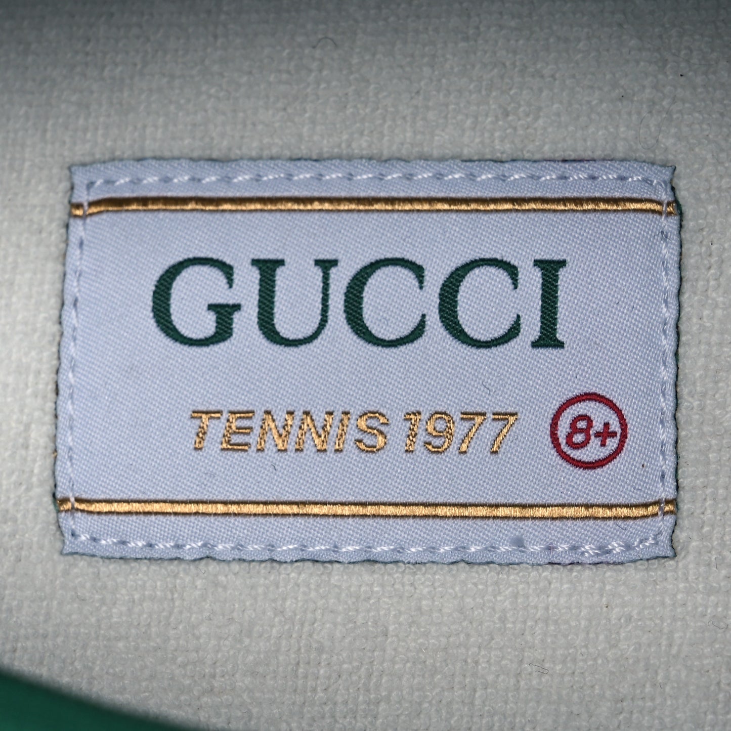 GG Monogram Web Mens 1977 Tennis Sneakers 8.5 Beige Ebony Mystic White Vert