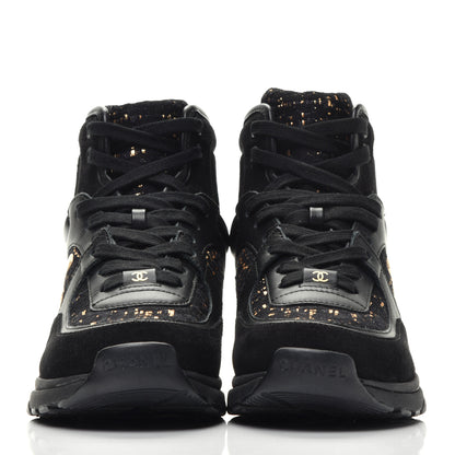 Chanel Velour Tweed CC High Top Sneakers 36 Black Gold 2 of 9