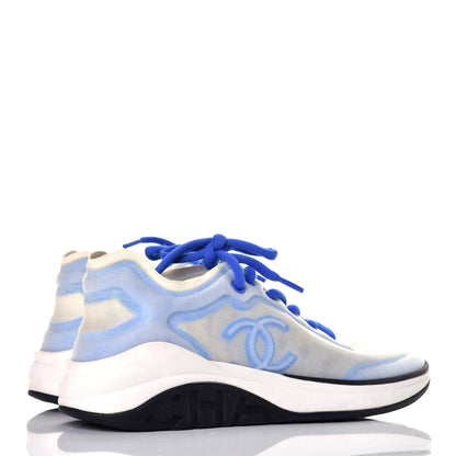 Chanel Calfskin Mesh Lycra Womens Logo Sneakers 38 White Blue 4 of 8