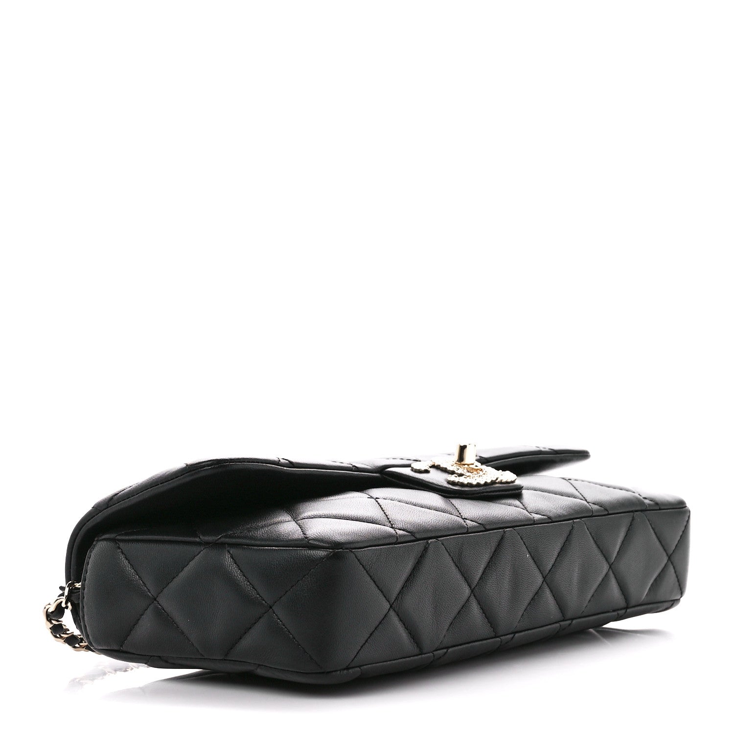 Chanel Lambskin Quilted Pearl CC Flap Clutch Black 4 of 12