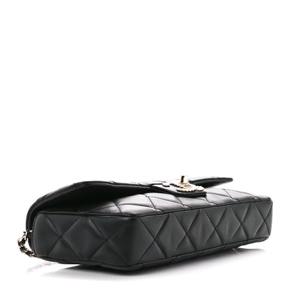 Chanel Lambskin Quilted Pearl CC Flap Clutch Black 4 of 12