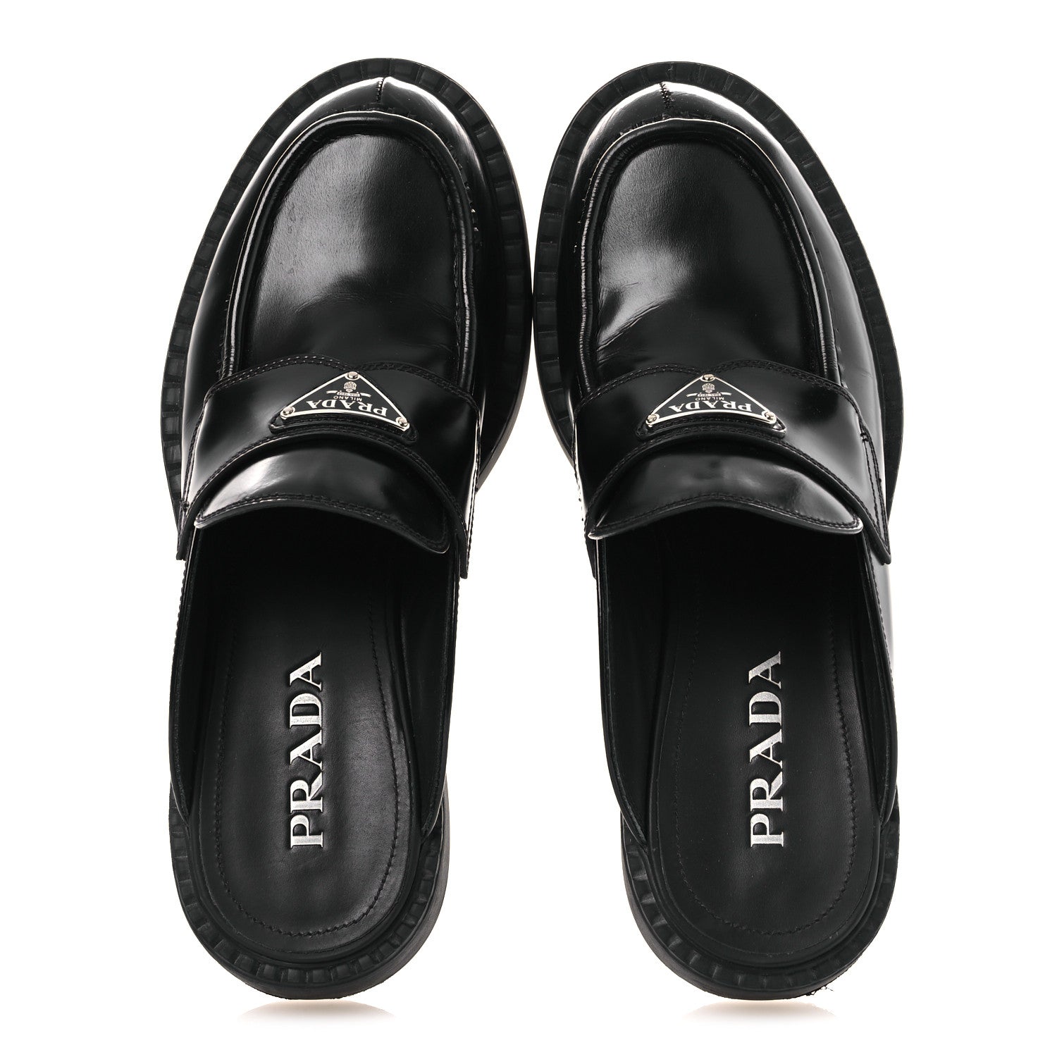 Prada Spazzolato Triangle 40mm Loafer Mules 37 Black 1830744