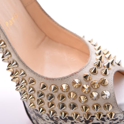 Christian Louboutin Veau Velours Patent Lady Peep Spikes 150 Pumps 36 Stone 13 of 14