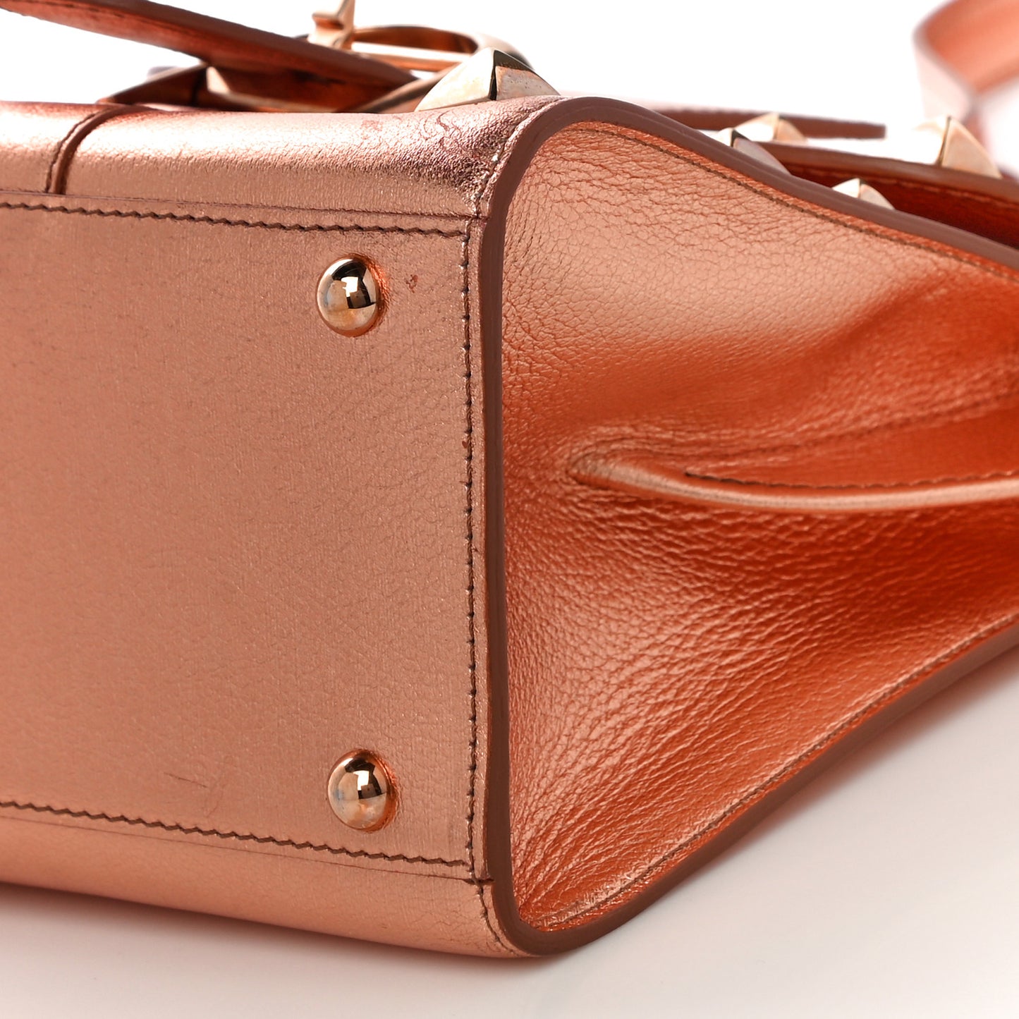 Metallic Calfskin Studded Mini Brillant Satchel Copper
