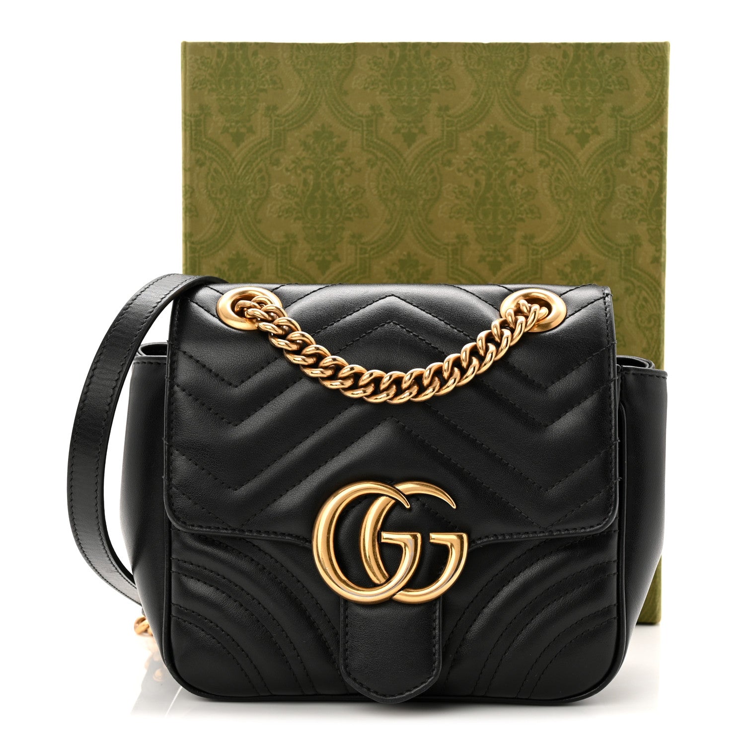 Gucci Calfskin Matelasse Mini GG Marmont Square Shoulder Bag Black 11 of 11
