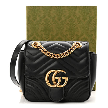 Gucci Calfskin Matelasse Mini GG Marmont Square Shoulder Bag Black 11 of 11