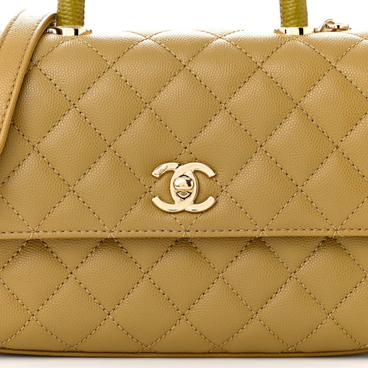 Caviar Lizard Embossed Quilted Mini Coco Handle Flap Green