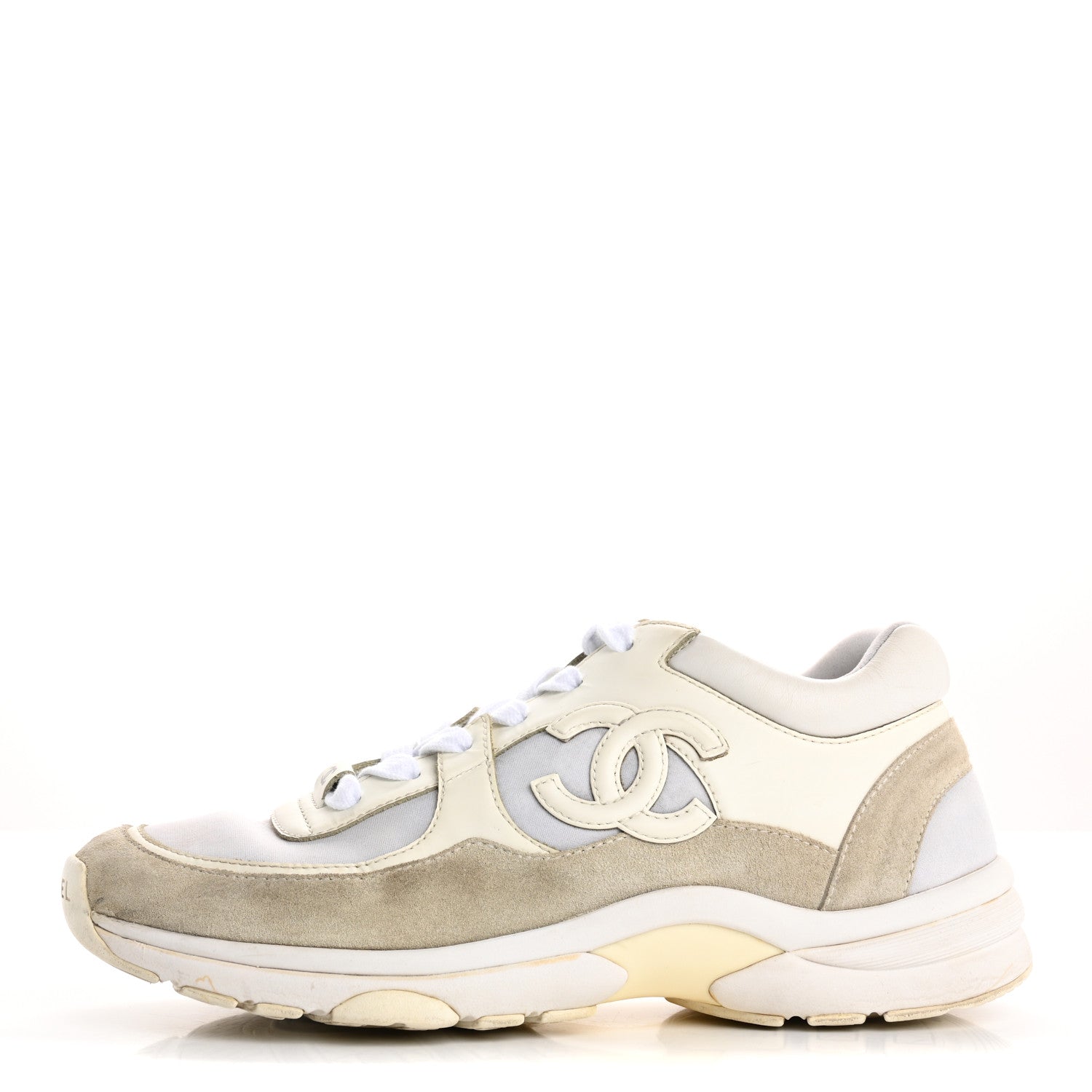 Chanel Suede Calfskin Fabric CC Sneakers 36.5 White 1 of 17