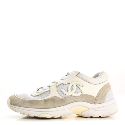 Chanel Suede Calfskin Fabric CC Sneakers 36.5 White 1 of 17