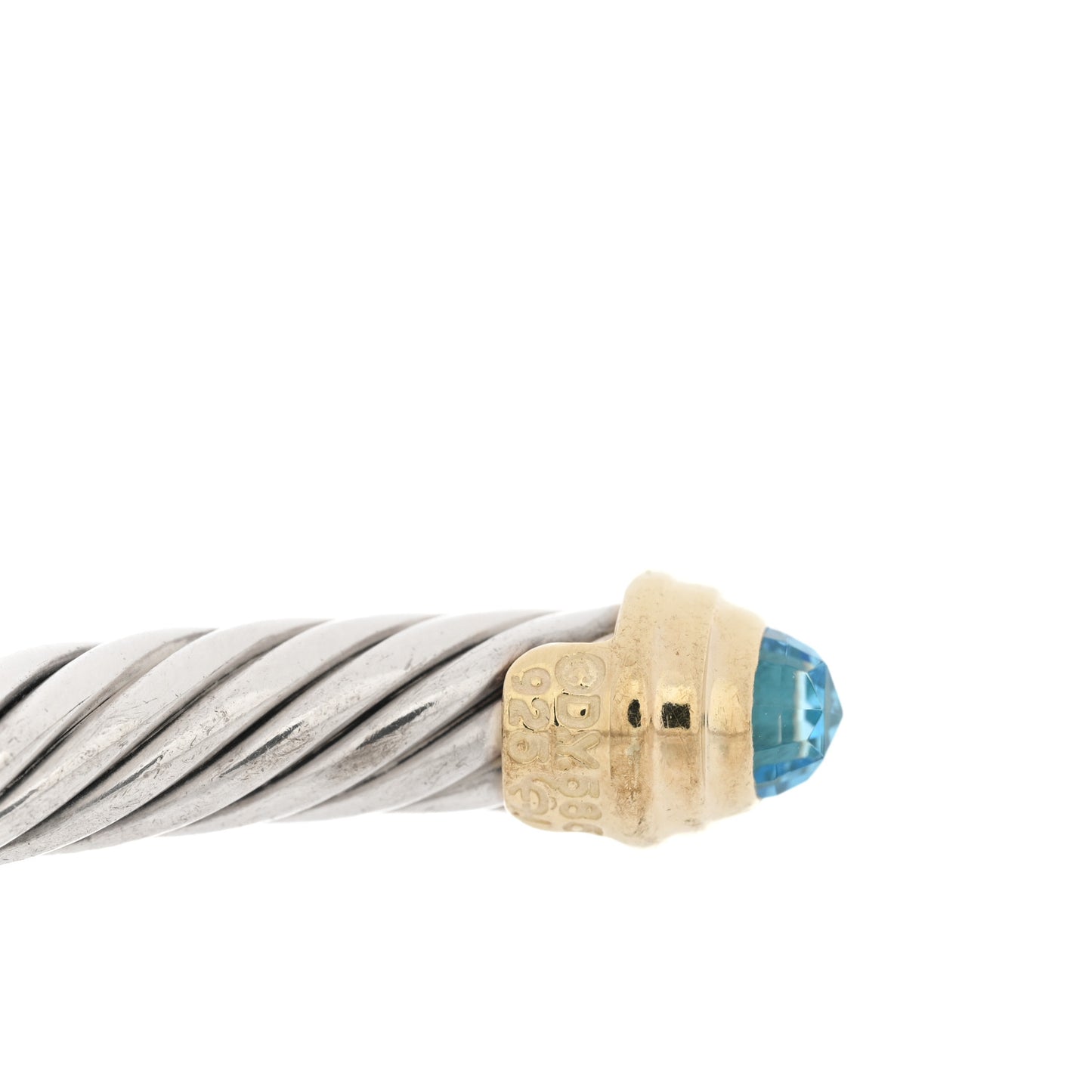 Sterling Silver 14K Yellow Gold Blue Topaz 5mm Cable Classics Petite Color Bracelet