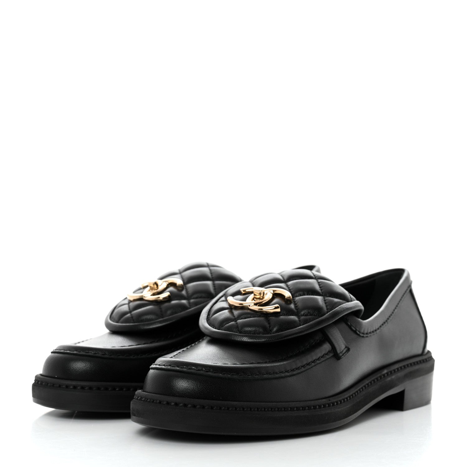 Chanel Lambskin Quilted CC Turnlock Loafers 37 Black 3 of 9