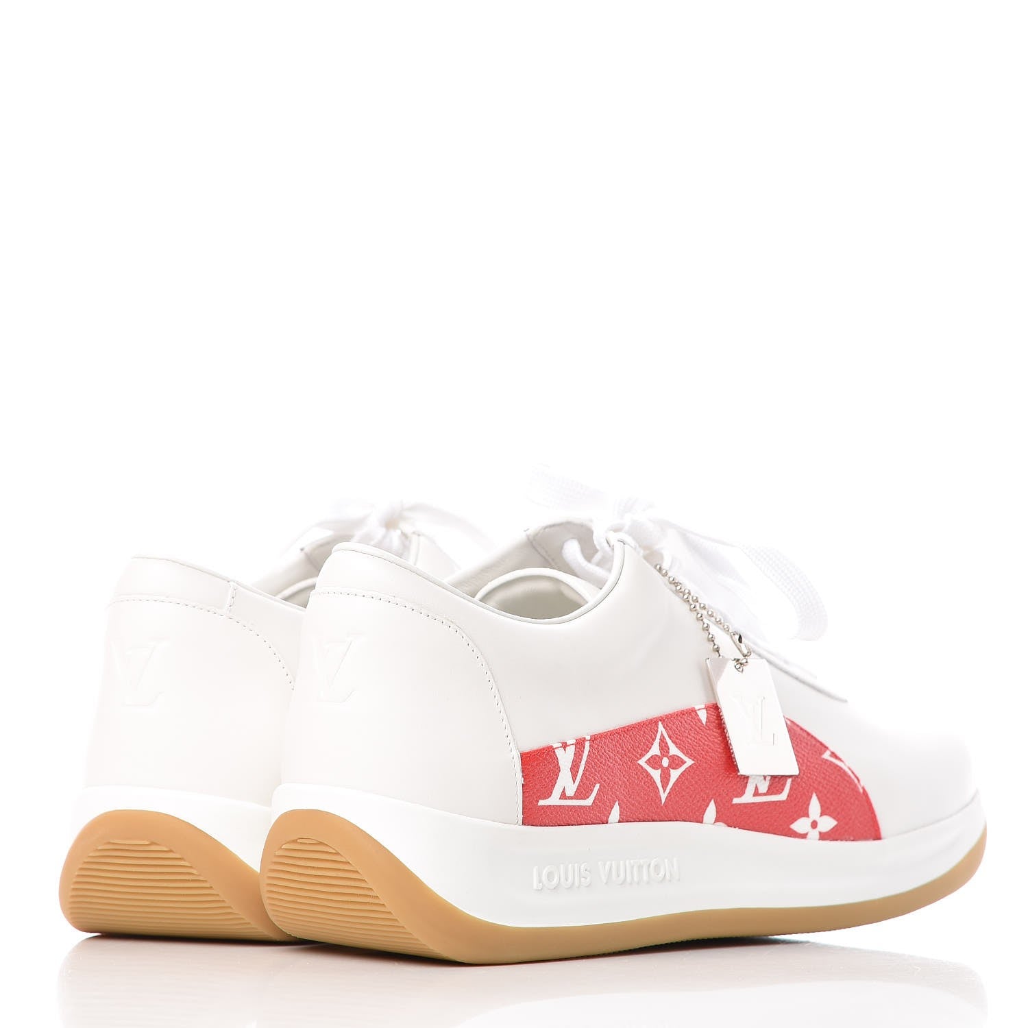 Louis Vuitton X SUPREME Calfskin Monogram Sneakers 9.5 White Red 4 of 9