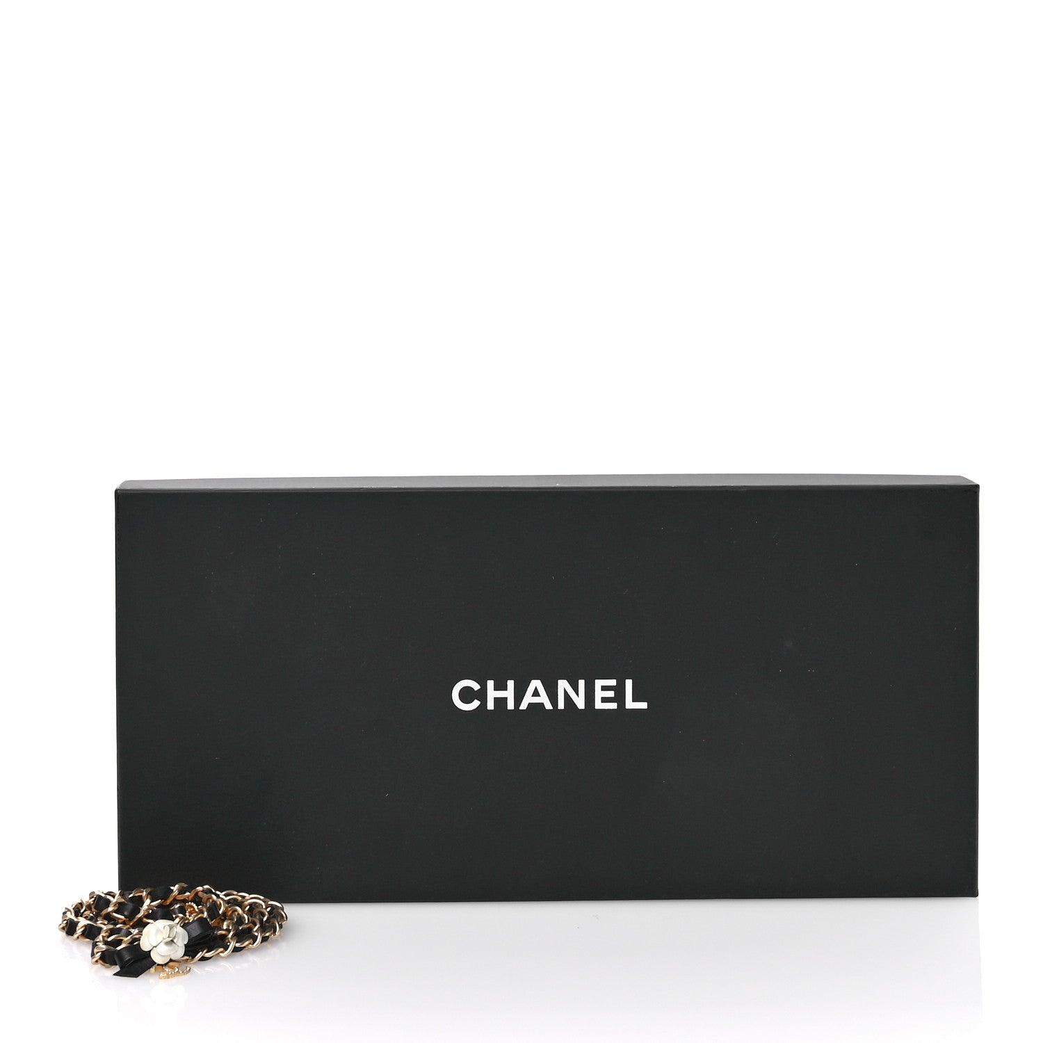 Chanel Calfskin Crystal Chain Camellia Belt Black Gold 4 of 4
