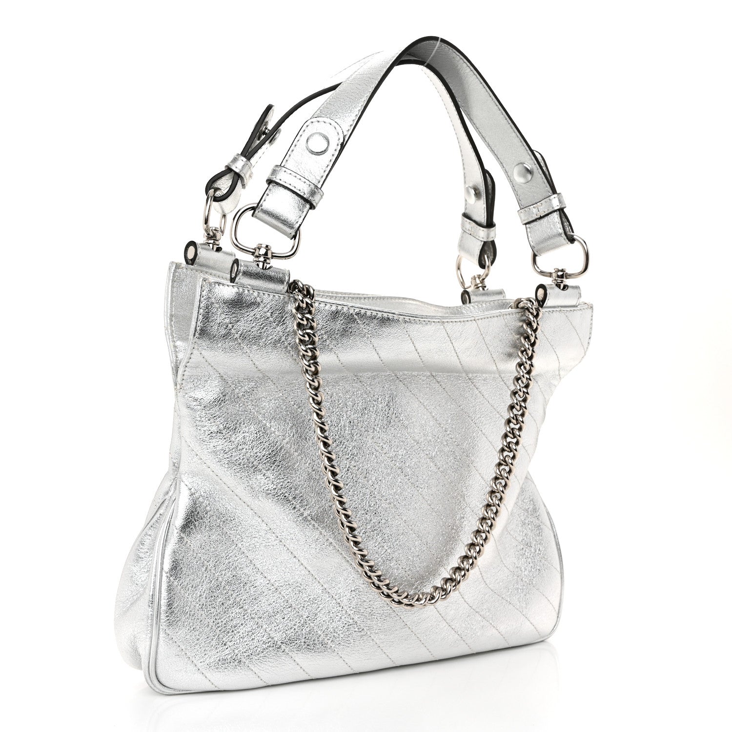 Gucci Sakai Be Green Calfskin Diagonal Stitched Small Blondie Tote Silver 3 of 10