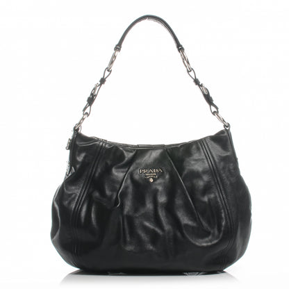 Prada Soft Calf Pleated Hobo Nero Black 1 of 10