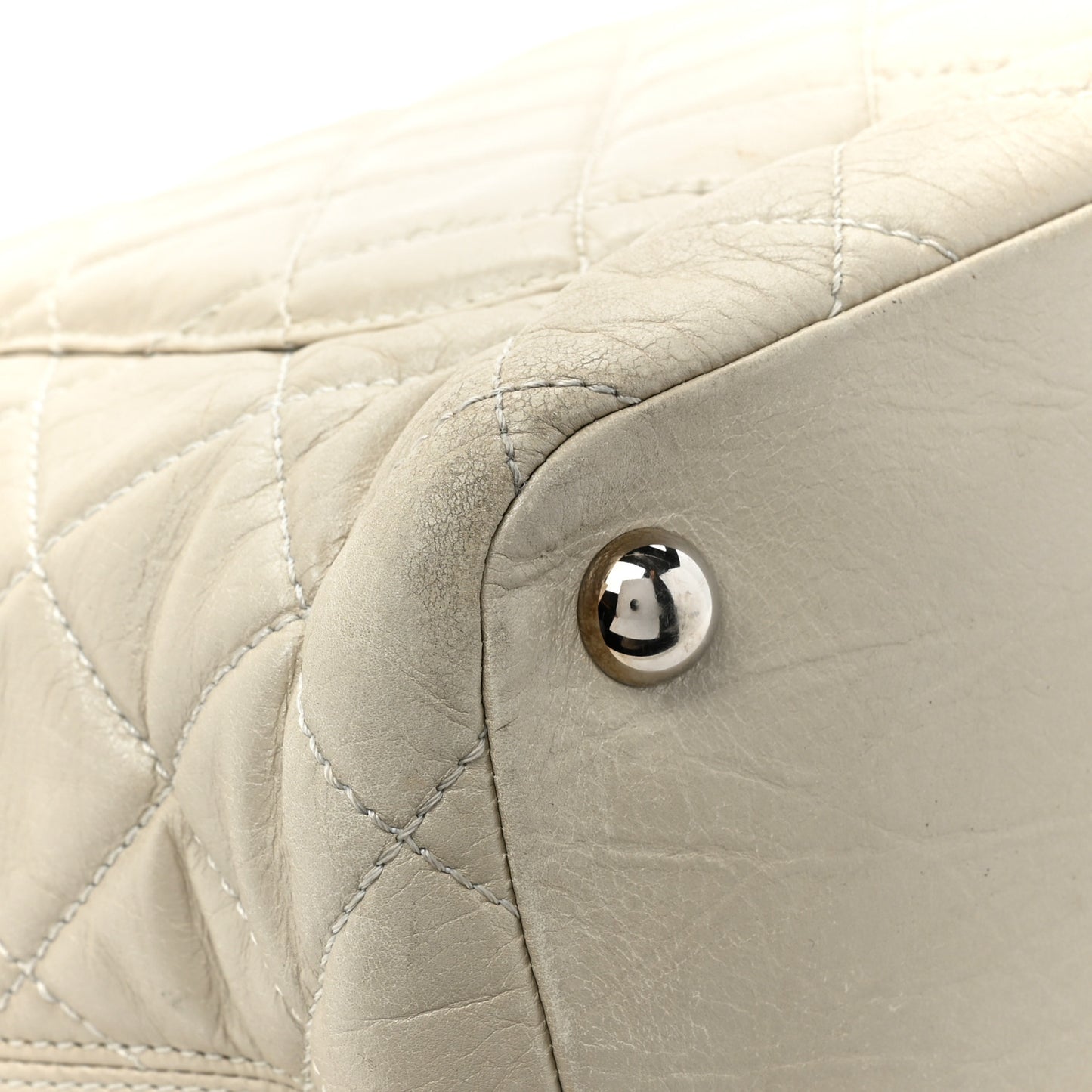 Aged Calfskin Quilted Large Cotton Club Tote Pearl