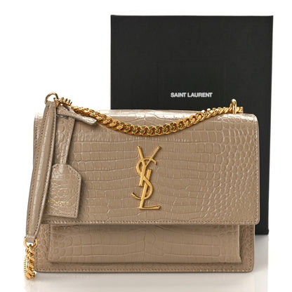 Saint Laurent Calfskin Crocodile Embossed Medium Monogram Sunset Dark Beige 9 of 9