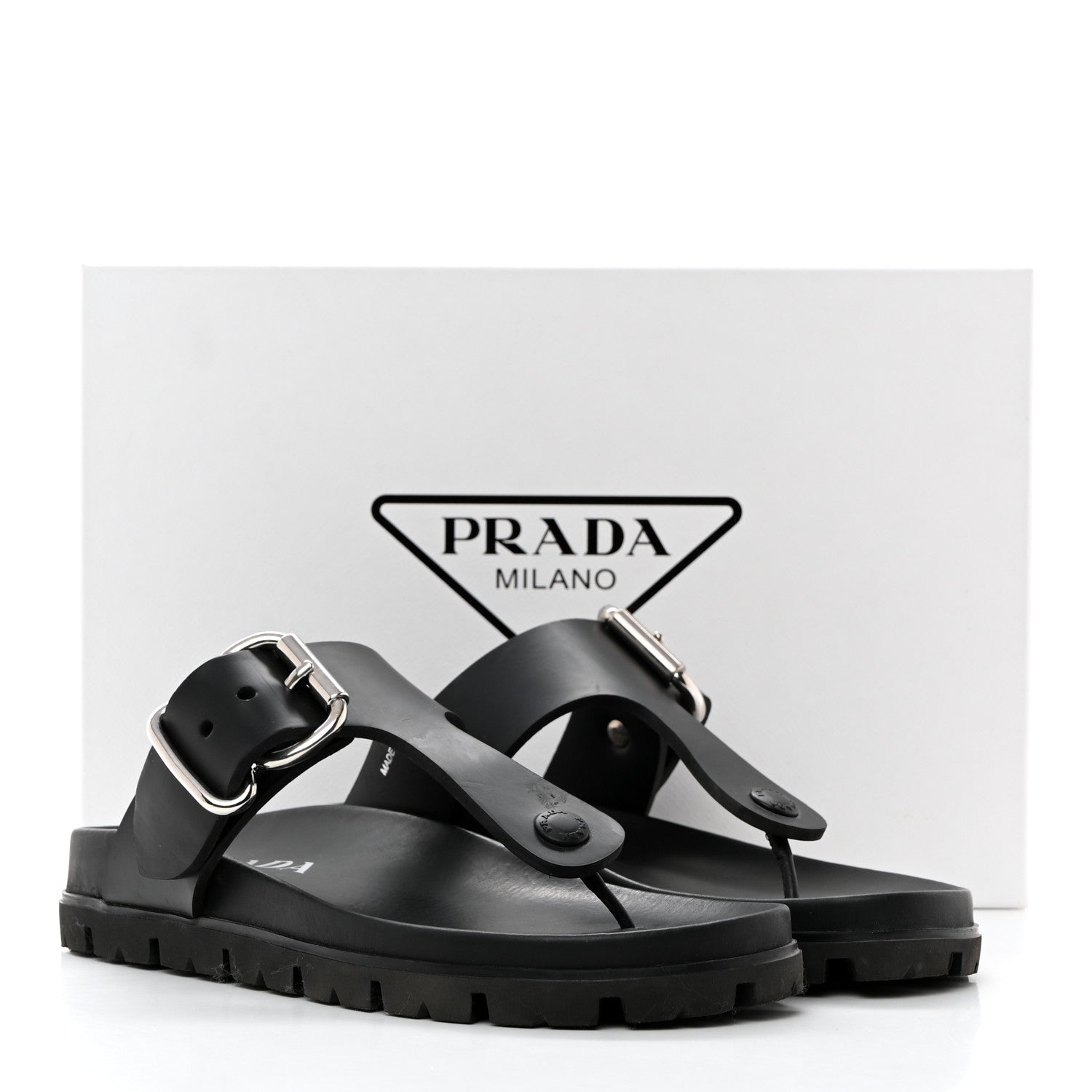 Prada EVA Rubber Buckled Lug Sole 20mm Thong Sandals 37 Black 9 of 9