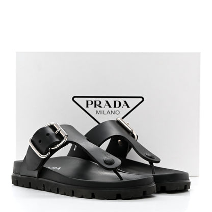 Prada EVA Rubber Buckled Lug Sole 20mm Thong Sandals 37 Black 9 of 9
