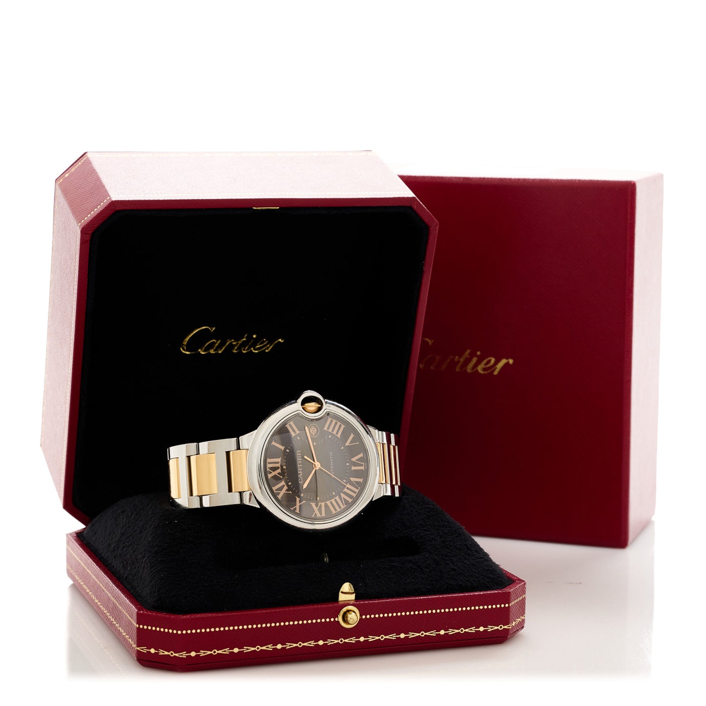 Stainless Steel 18K Pink Gold 42mm Ballon Bleu De Cartier Automatic Watch Chocolate