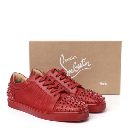 Christian Louboutin Calfskin Mesh Mens Seavaste 2 Flat Sneakers 48 Loubi Red 13 of 13