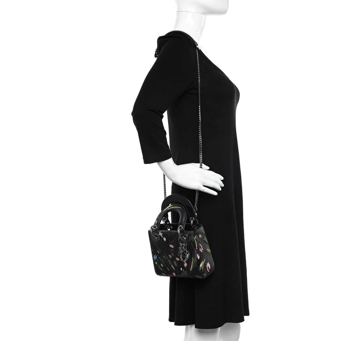 Cowhide Beaded Organza Embroidered Floral Jia Lee Art Mini Lady Dior Black Multicolor