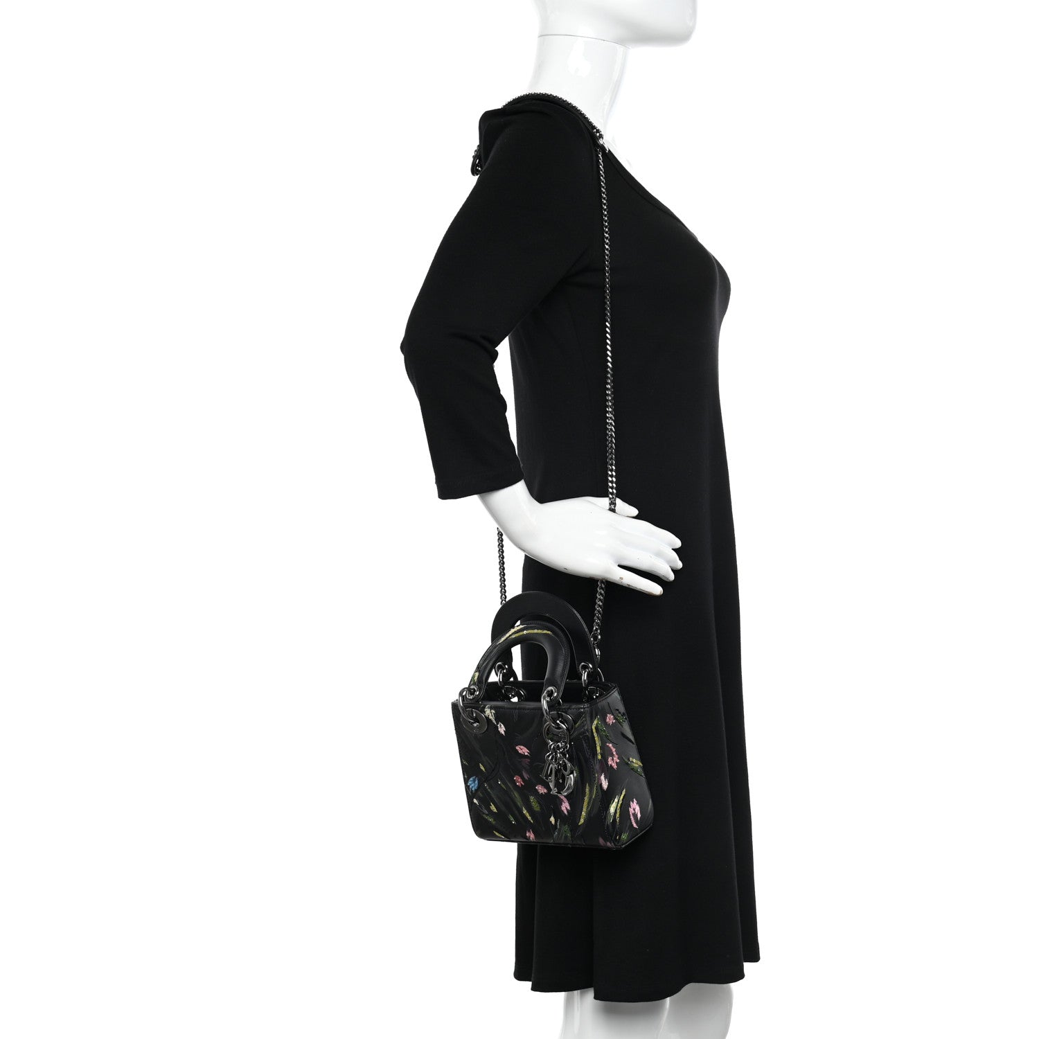 Christian Dior Cowhide Beaded Organza Embroidered Floral Jia Lee Art Mini Lady Dior Black Multicolor 2 of 9