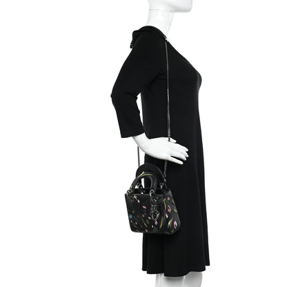 Christian Dior Cowhide Beaded Organza Embroidered Floral Jia Lee Art Mini Lady Dior Black Multicolor 2 of 9